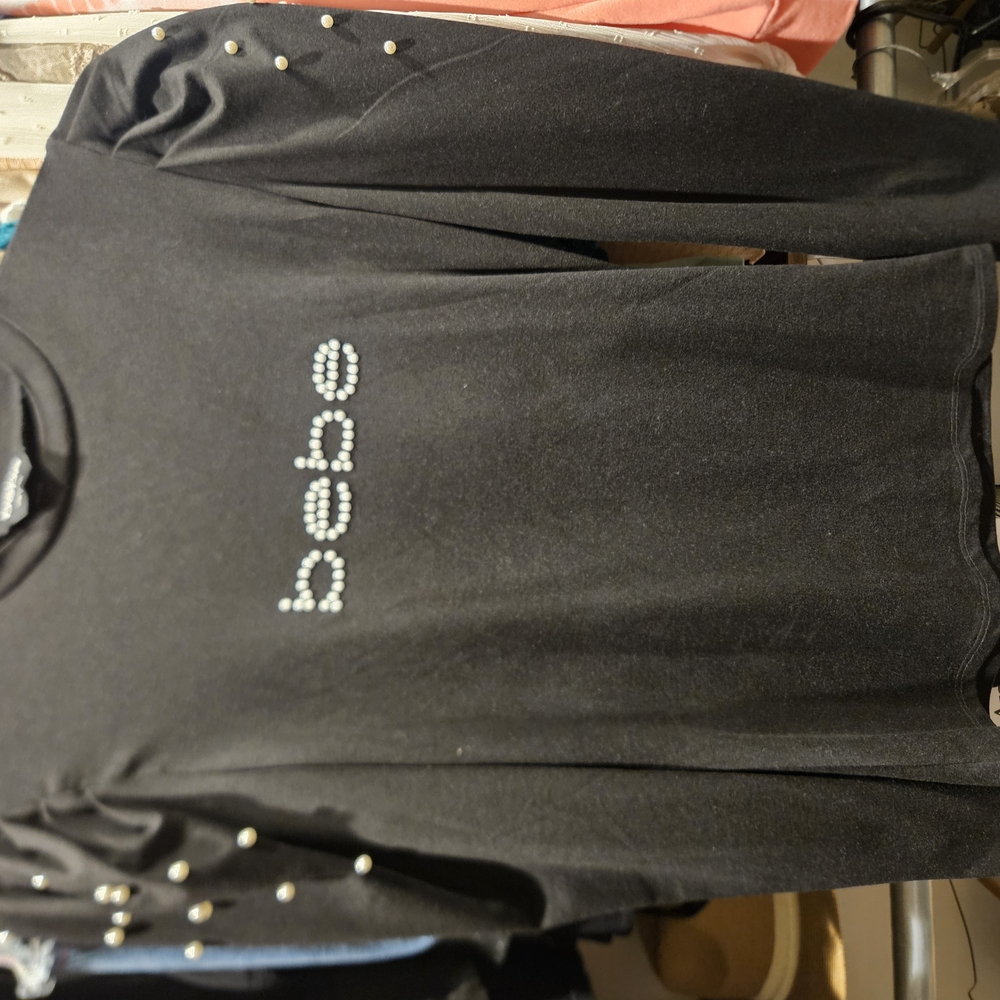 Bebe Black Long Sleeve Top with Studded Logo
